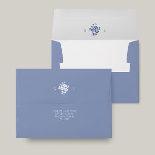 White and Blue Floral Monogram Wedding  Envelope