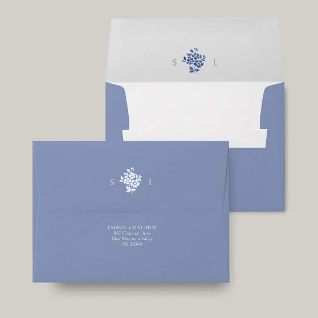 White and Blue Floral Monogram Wedding  Envelope (Creator Uploaded)