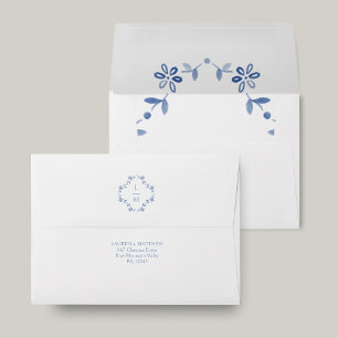 White and Blue Floral Monogram Wedding  Envelope