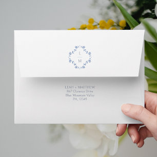 White and Blue Floral Monogram Wedding  Envelope