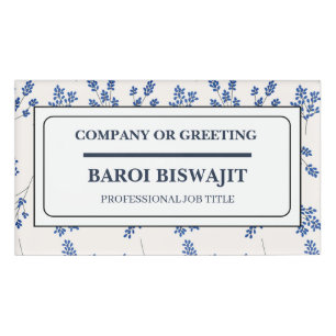 White And Blue Floral Name Tag