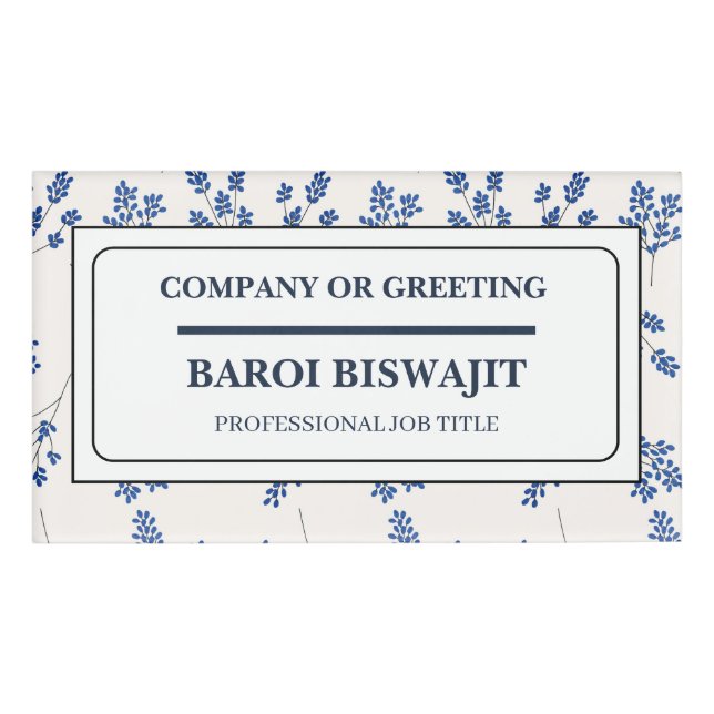White And Blue Floral Name Tag (Front)