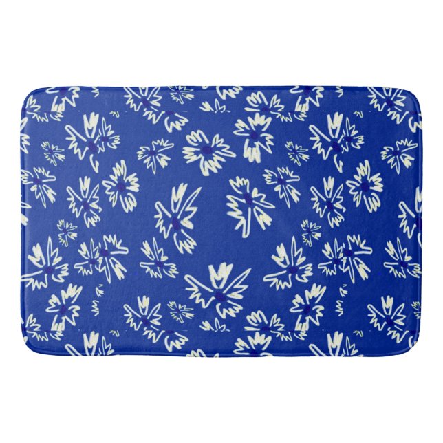 white and blue floral pattern bath mat (Front)