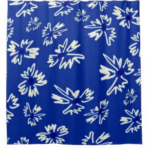 white and blue floral pattern shower curtain