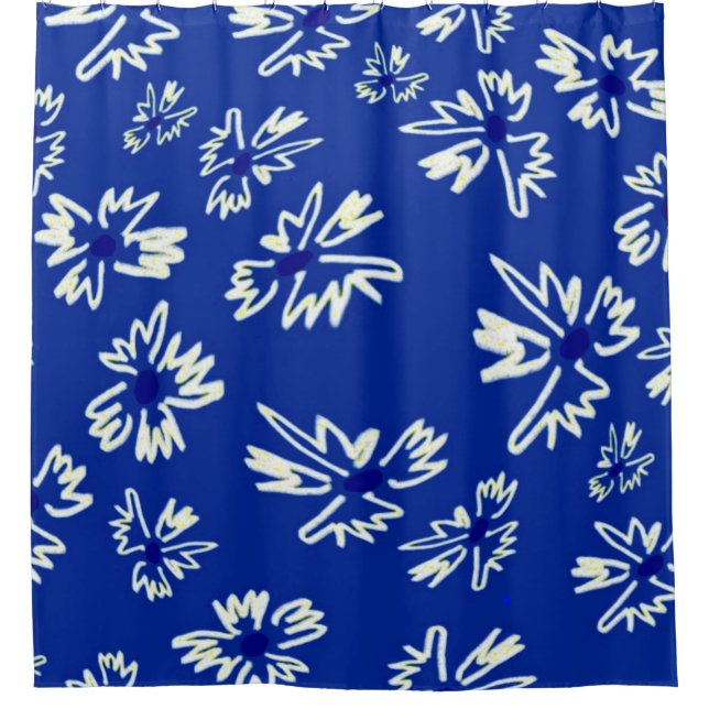 white and blue floral pattern shower curtain (Front)