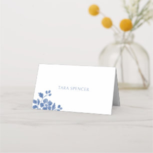 White and Blue   Floral Wedding  Place Card