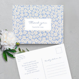 White and Blue Floral Wedding Thank You Postcard