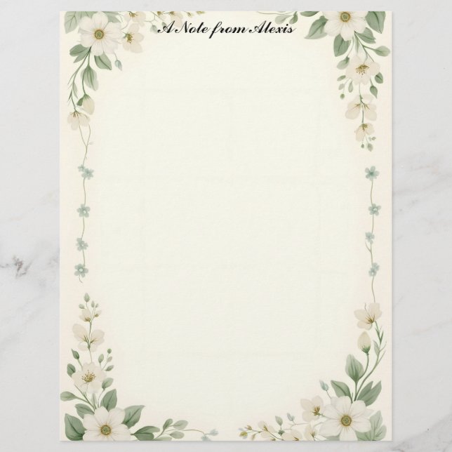 White and Blue Flower Frame Custom Letterhead (Front)