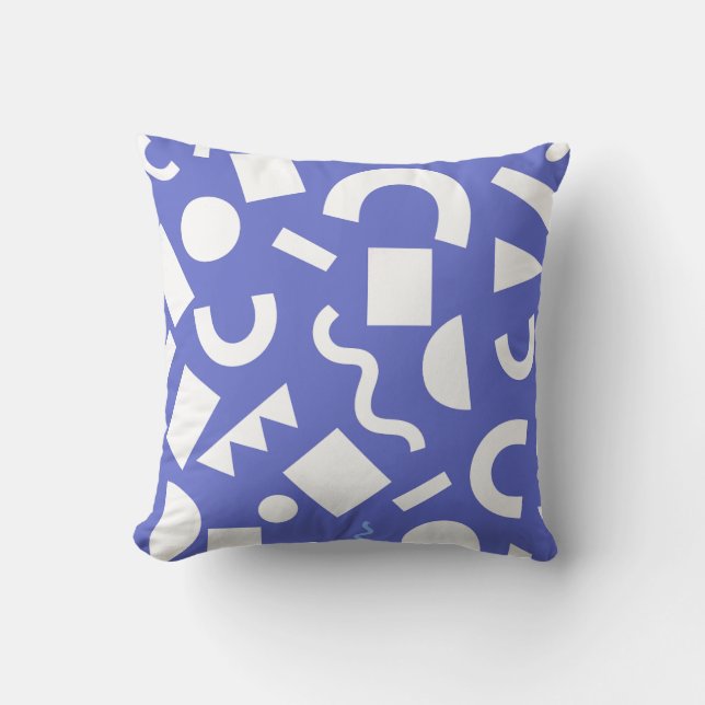 White and Blue Geometric Shape Decorative  Cushion (Front)