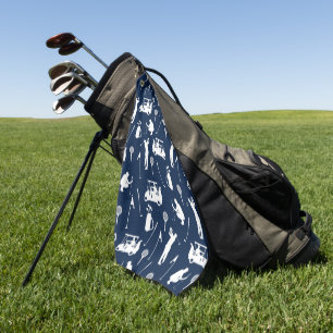 White and Blue Golf Symbols Pattern Towel