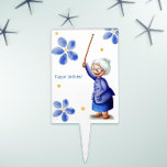 White and Blue Grandmother Smiling Birthday Cake Pick<br><div class="desc">Adorable cake topper with an old lady smiling while holding a cane. Great and fun way to decorate your cake. The text reads "Happy Birthday1" but you can personalise it with your own message. Great for Grandmother's birthdays. Illustrated and designed by Patricia Alvarez.</div>