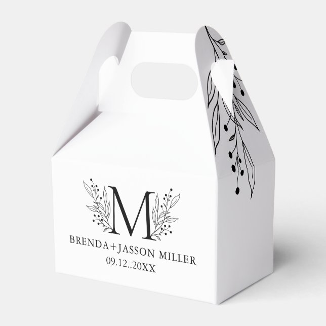 White and Blue-Grey Elegant monogram newlywed  Favour Box (Front Side)