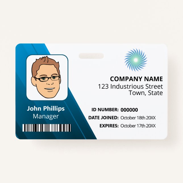 White And Blue Manager ID Logo ID Badge (Front)