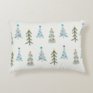 White and blue Merry Christmas trees  Decorative Cushion