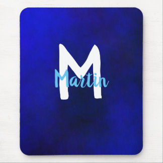 White And Blue Monogram Mouse Pad