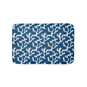White And Blue Organic Coral Reef Repeat Pattern Bath Mat