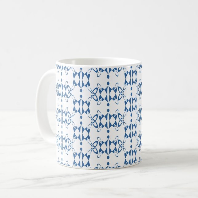 White and blue ornament art Deco geometry Coffee Mug (Front Left)