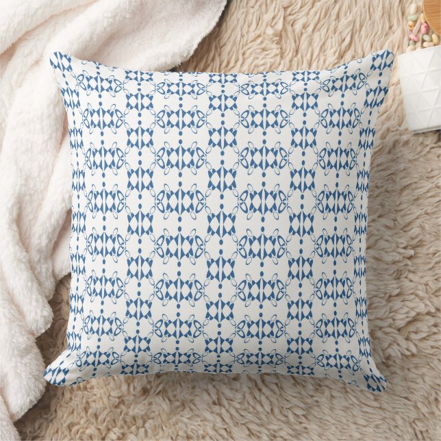White and blue ornament art Deco geometry Cushion (Blanket)