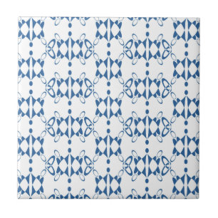 White and blue ornament art Deco geometry Tile