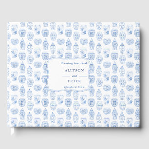 White And Blue Pattern Ginger Jar Wedding Guest Book