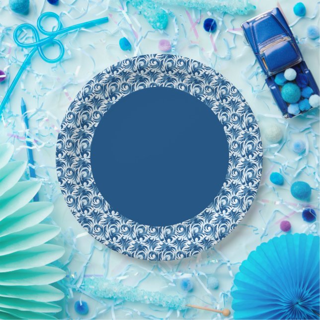 White and Blue Pattern Paper Plates (Party)