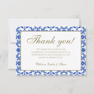 White and Blue Pattern Wedding Thank You Card