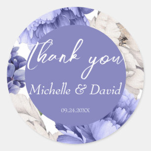 White And Blue Peony Florals Wedding Classic Round Sticker