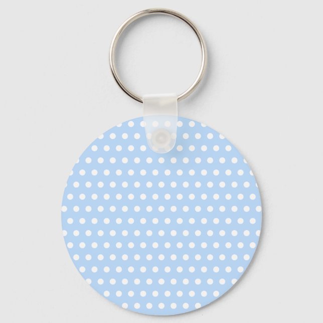 White and Blue Polka Dot Pattern. Spotty. Key Ring (Front)