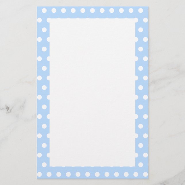 White and Blue Polka Dot Pattern. Spotty. Stationery (Front)