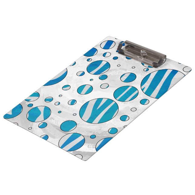 White and Blue Polka Dot Zebra Clipboard (Angled)