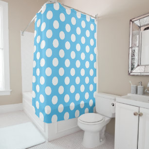 White and Blue Polka Dots Shower Curtain