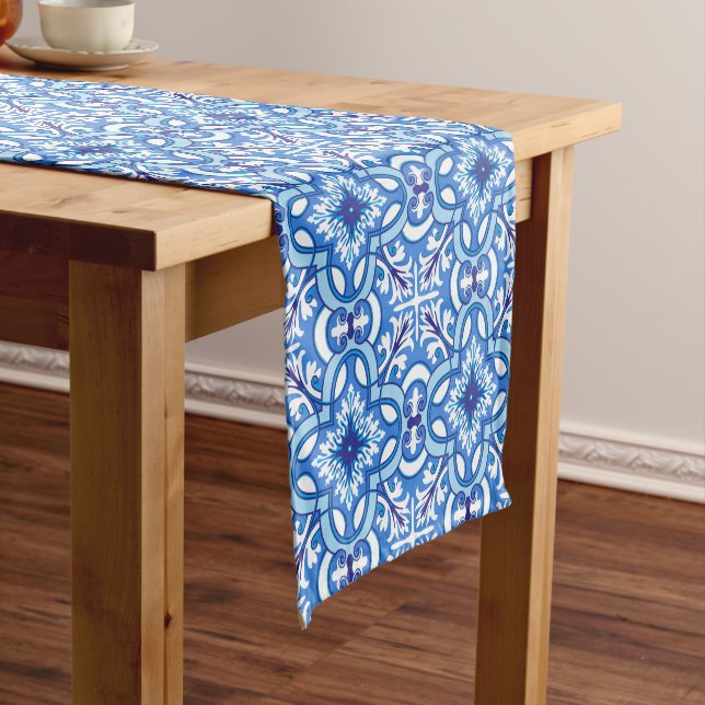  🤍 💙White and blue  Porto Azulejos  Short Table Runner (In Situ)
