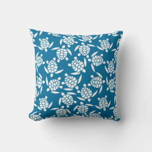 White And Blue Repeat Motif Sea Turtle Pattern Cushion