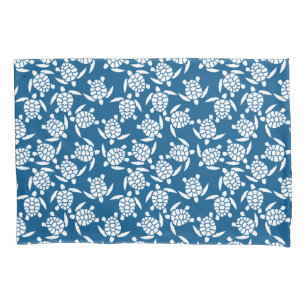 White And Blue Repeat Motif   Sea Turtle Pattern Pillowcase