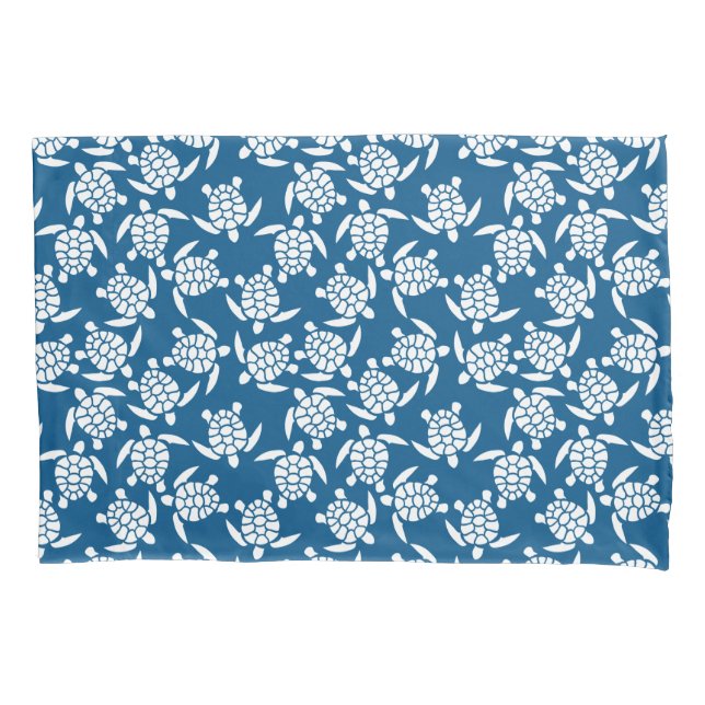White And Blue Repeat Motif | Sea Turtle Pattern Pillowcase (Front)