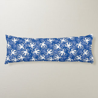 White And Blue Repeating Motif | Octopus Pattern Body Cushion