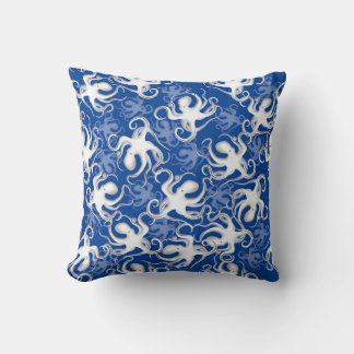 White And Blue Repeating Motif | Octopus Pattern Cushion