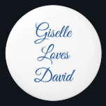 White and Blue Romantic Ceramic Knob<br><div class="desc">A message of love on a ceramic knob? Why not? Written words of love are sweet and oh, so romantic. So make your sweetie's heart melt with romantic, ceramic knobs. Choose from a variety of elegant letters, casual letters, and business-like letters. Add a different colour to the background. The choices...</div>