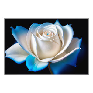 White and Blue Rose Photo Print