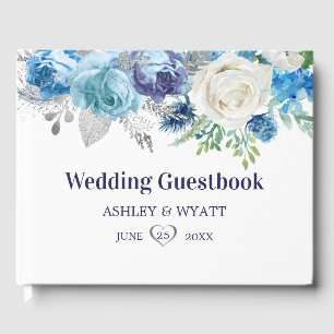 White And Blue Roses Guest Book