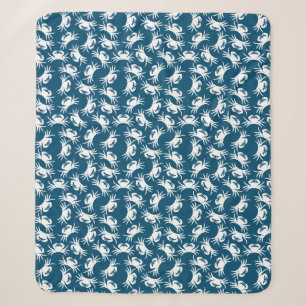 White and Blue Seamless Crab Pattern Sherpa Blanket