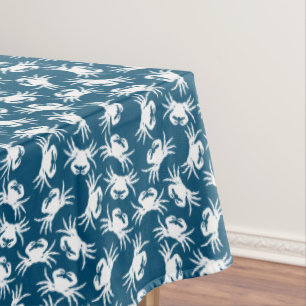 White and Blue Seamless Crab Pattern Tablecloth