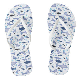 White and Blue Shark Silhouette Pattern Jandals