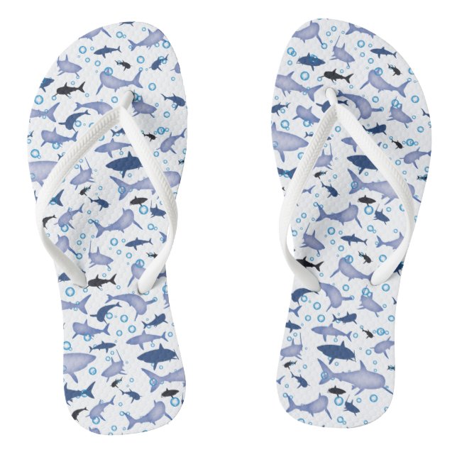 White and Blue Shark Silhouette Pattern Jandals (Footbed)