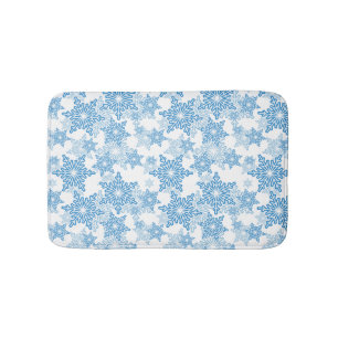 White and Blue Snowflake Seamless Pattern Bath Mat