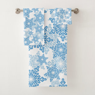 White and Blue Snowflake Seamless Pattern Bath Towel Set