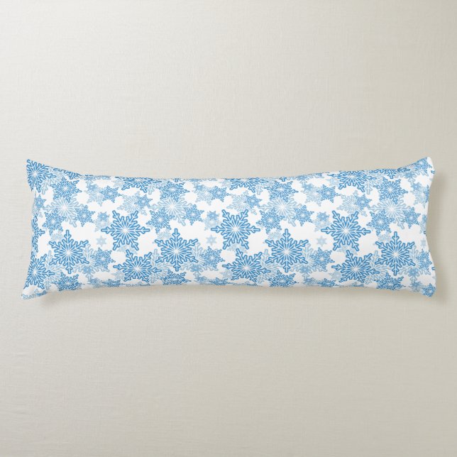 White and Blue Snowflake Seamless Pattern Body Cushion (Front)