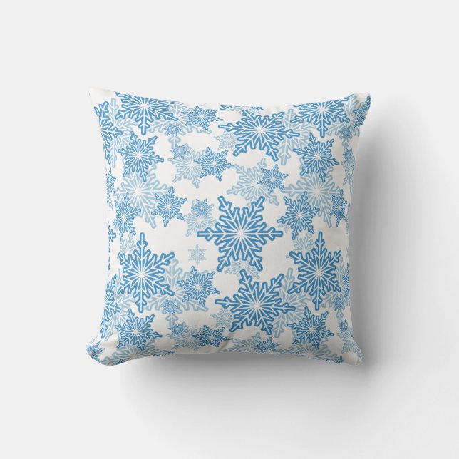 White and Blue Snowflake Seamless Pattern Cushion (Front)