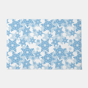 White and Blue Snowflake Seamless Pattern Doormat
