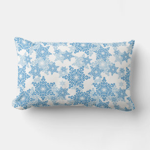 White and Blue Snowflake Seamless Pattern Lumbar Cushion